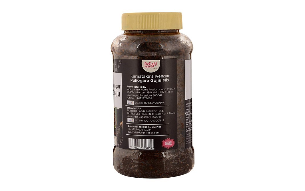 Delight Foods Karnataka's Iyengar Puliogare Gojju MIx   Plastic Jar  500 grams